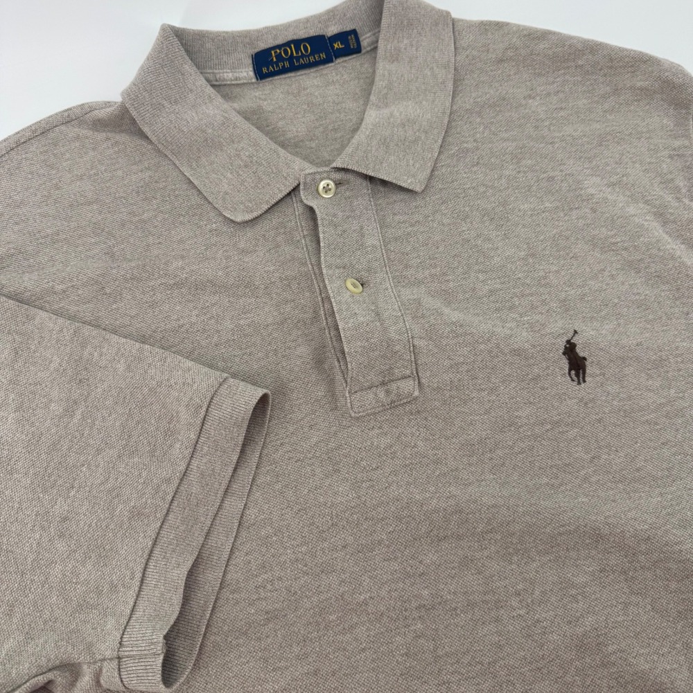 Polo Ralph Lauren Mens XL Tan Heathered Pique Cotton Short Sleeve Polo Shirt